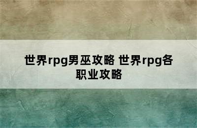 世界rpg男巫攻略 世界rpg各职业攻略